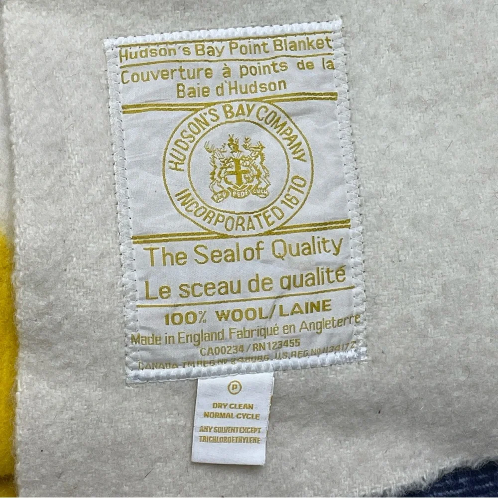 Hudson's‎ Bay Wool Blanket 6 Point Queen Size Gold Label Made in England vintage